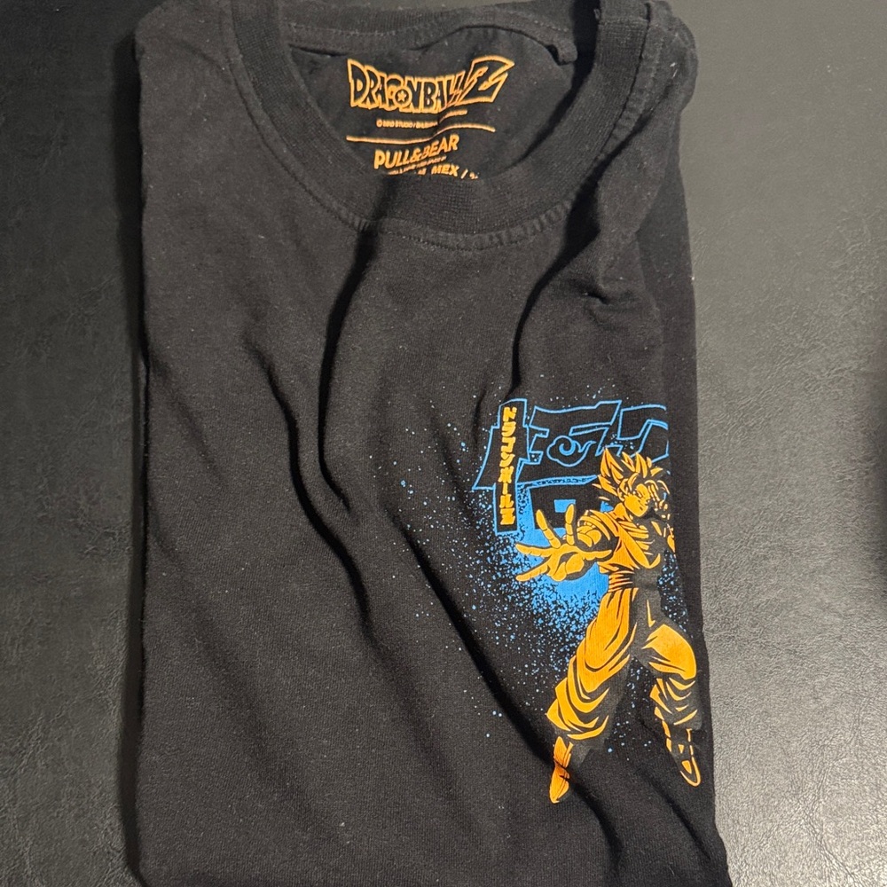 Pull&Bear Black Dragon Ball Z Tee with Blue and Yellow Graphic